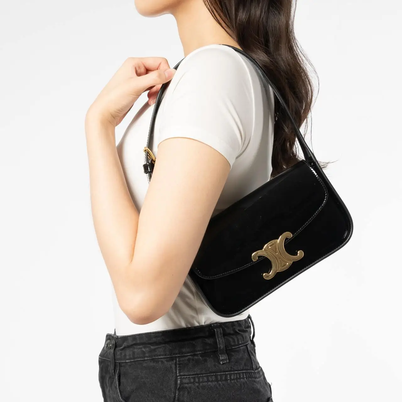 Celine Terence Patent Calfskin Shoulder Bag Black – voilà.id
