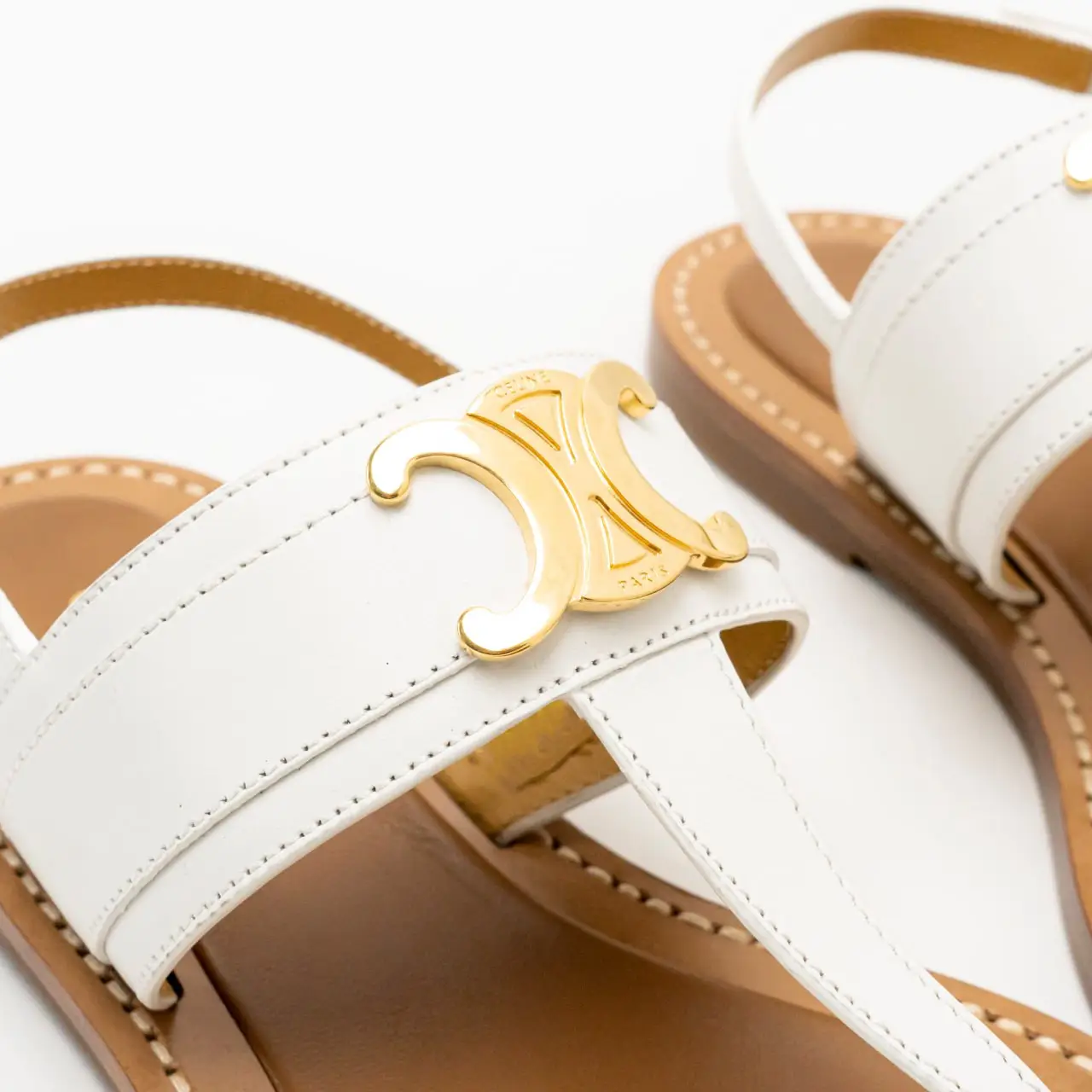 Celine Lympia Triomphe Thong Calfskin Sandals White – voilà.id