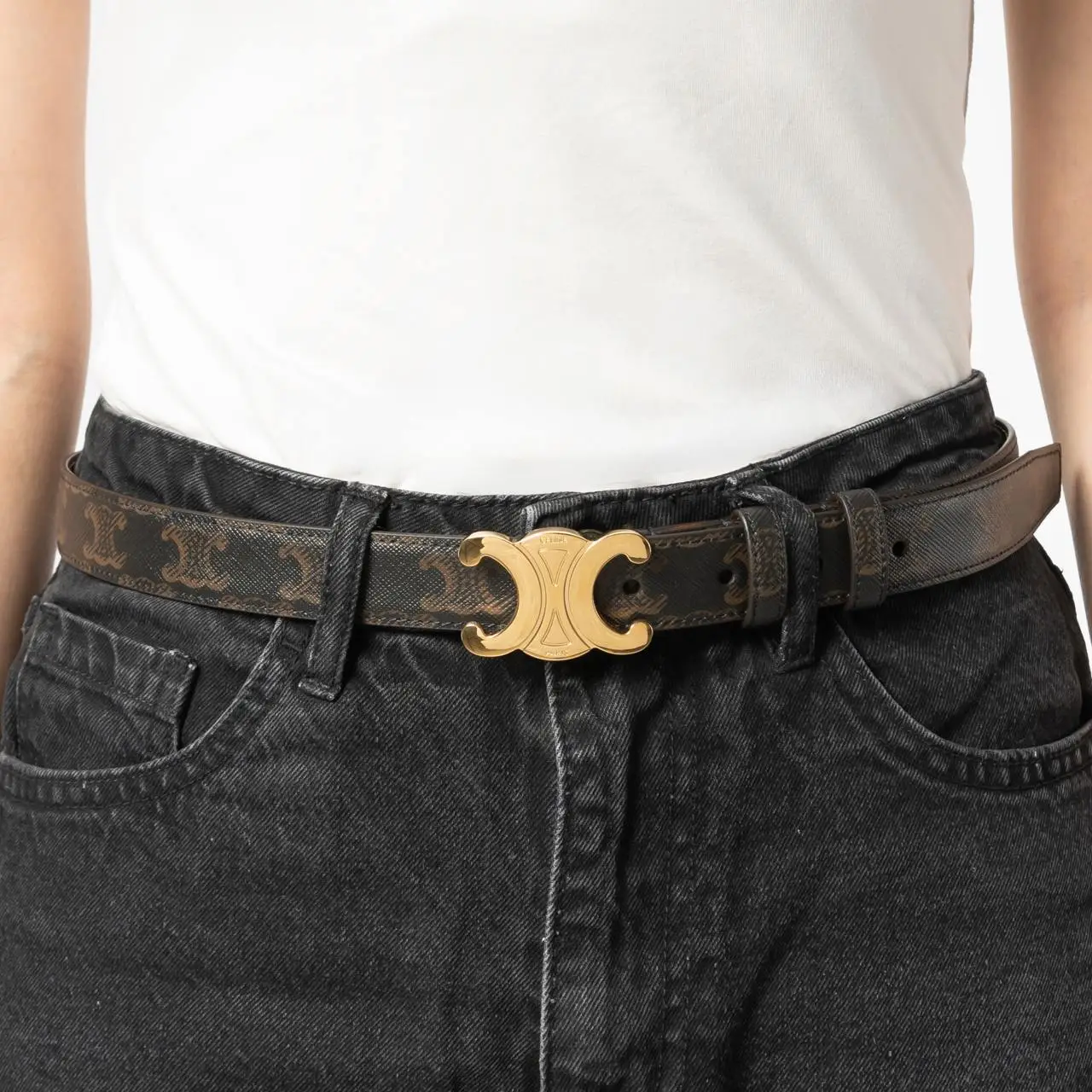 【関税込】CELINE Women Triomphe Canvas Belt 25MM Women's Small Triomphe belt in Triomphe canvas | CELINE | 24S
