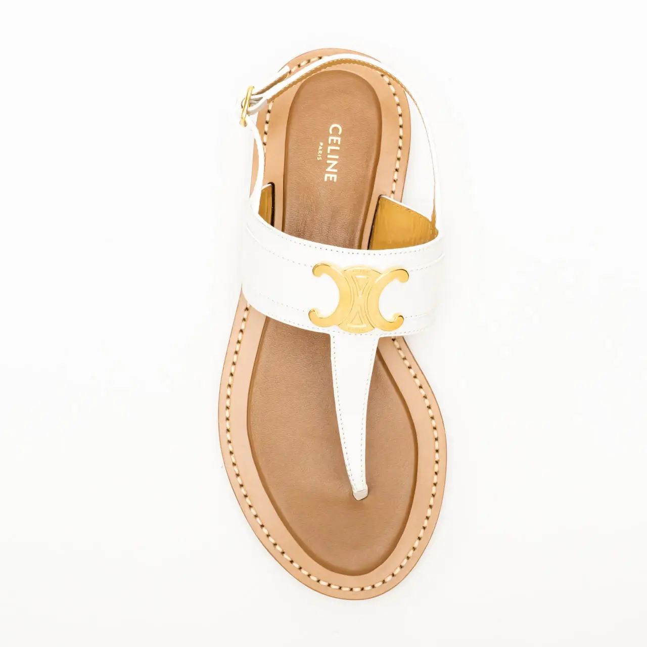 Celine Lympia Triomphe Thong Calfskin Sandals White – voilà.id