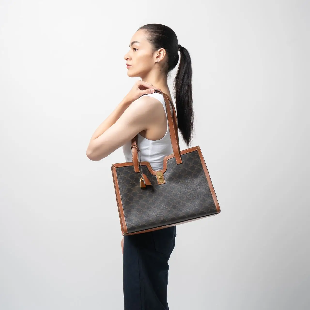 大人気【CELINE】 Micro cabas in Triomphe canvas and calfskin MICRO CABAS IN TRIOMPHE CANVAS AND CALFSKIN - | CELINE