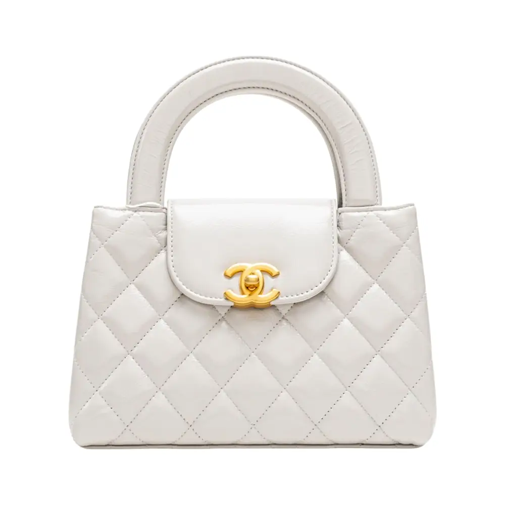 Chanel Kelly Mini Calfskin Clutch with Chain Light Grey Ghw