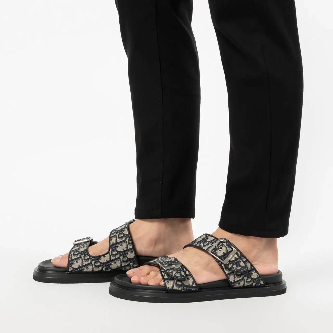 Christian Dior Aqua Oblique Jacquard Sandal Black Beige Blue
