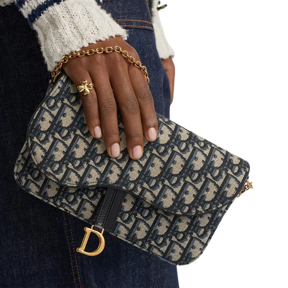 Christian Dior Medium Saddle Pouch with Chain Oblique