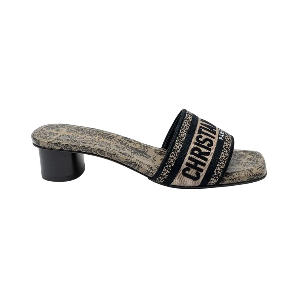 Christian Dior Dway Sandals Slide Embroidered Cotton Idylle