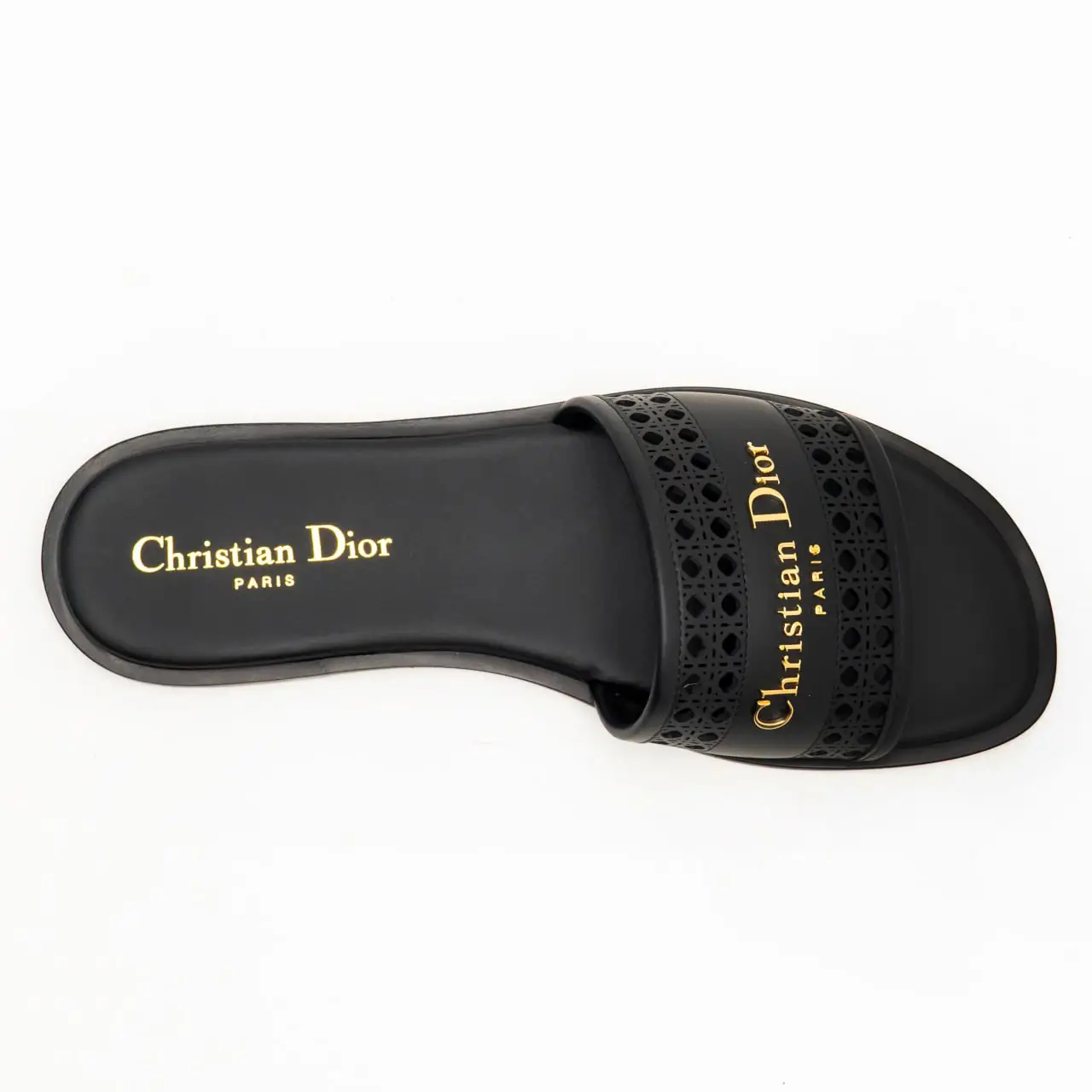 ◆Dior◆ D-Lane Slide Black Openwork Microcannage D-Lane Slide Black Calfskin with Openwork Microcannage Motif