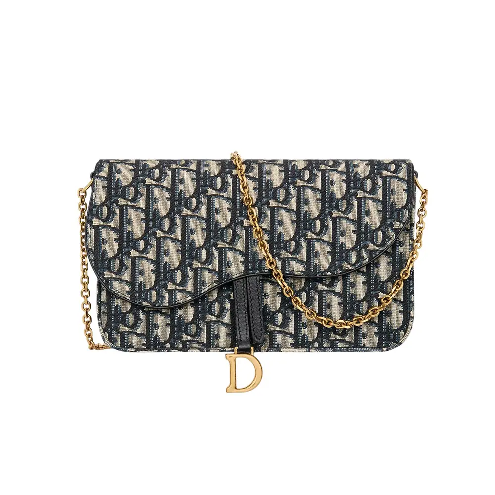 Christian Dior Medium Saddle Pouch with Chain Shoulder Bag Oblique