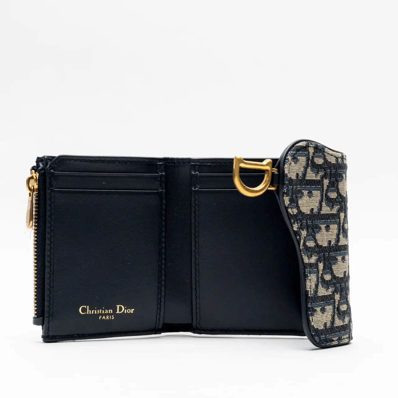 Christian Dior Saddle Lotus Wallet Blue D Oblique Jacquard