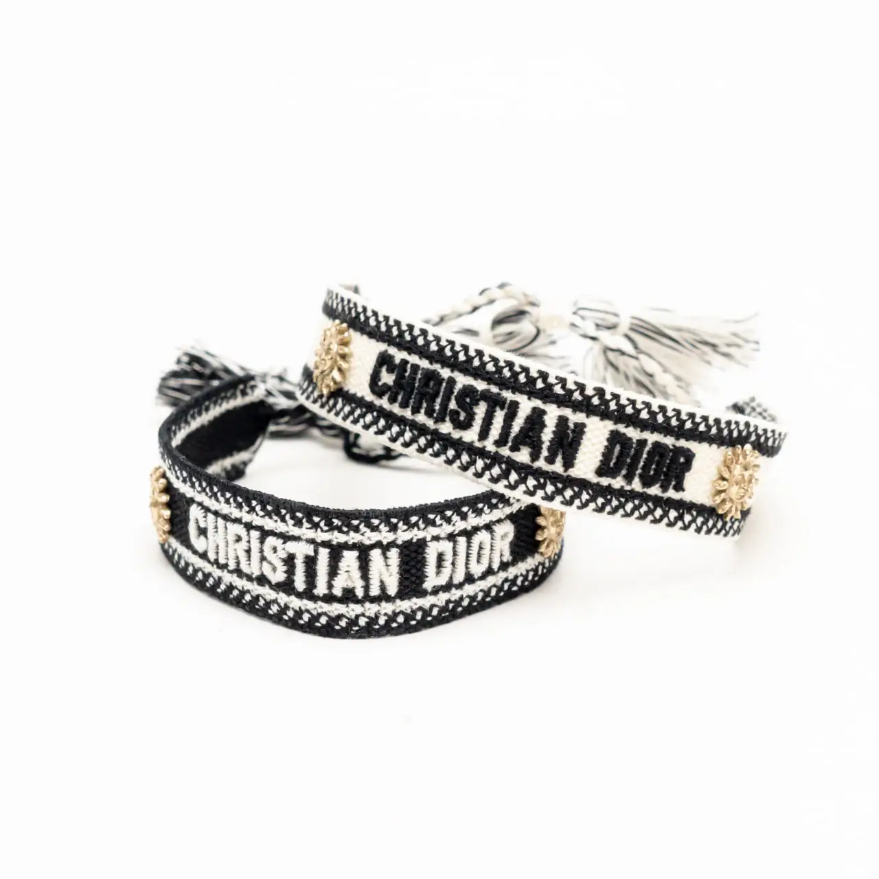 Christian Dior Bracelet Set Embroidered Matte Gold Black