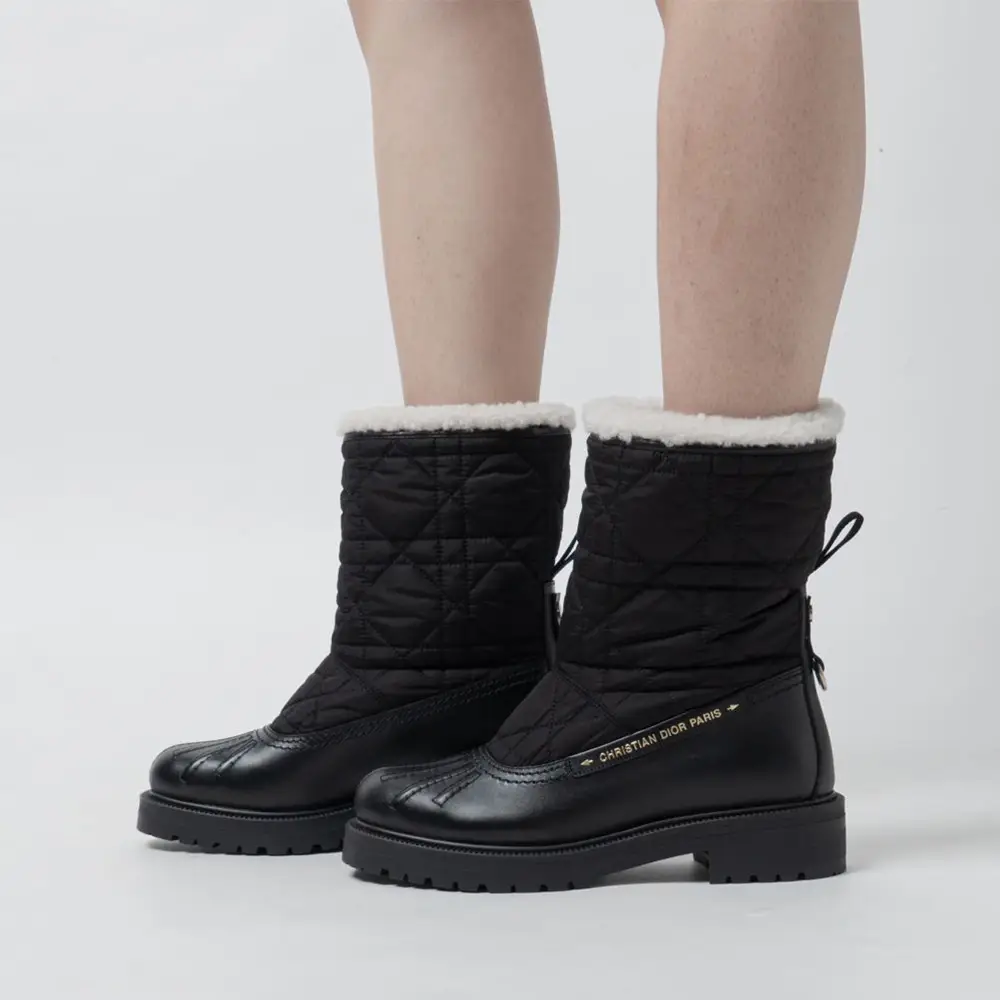 Christian Dior Frozen-D Ankle Boot Black Calfskin Cannage Quilted