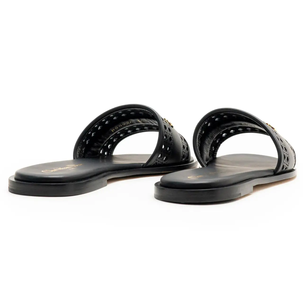 ◆Dior◆ D-Lane Slide Black Openwork Microcannage D-Lane Heeled Slide Black Calfskin with Openwork