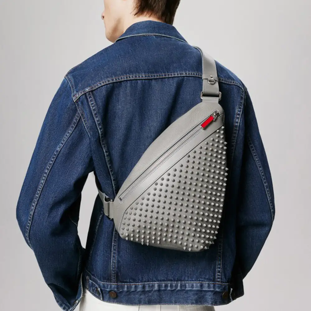 Christian Louboutin Funky One Sling Backpack Spikes Smoke Grey