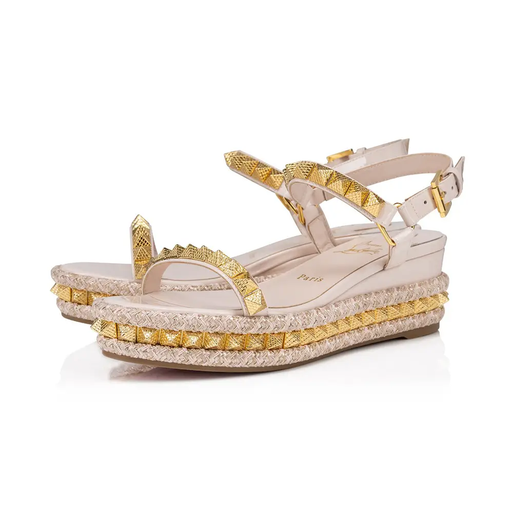 Christian Louboutin Pyraclou 60 Espadrilles Slingback Wedges Leche