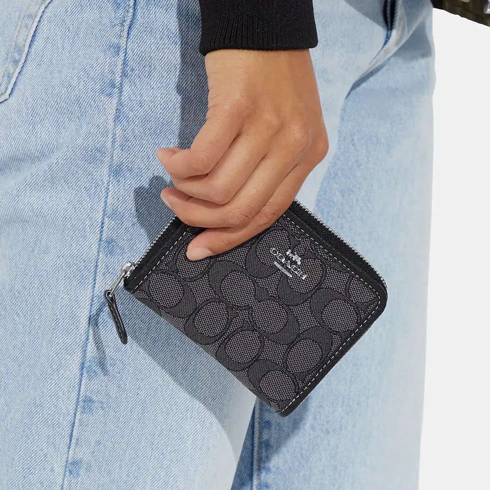 Coach Small Zip Around Wallet Jacquard Signature Black Smoke