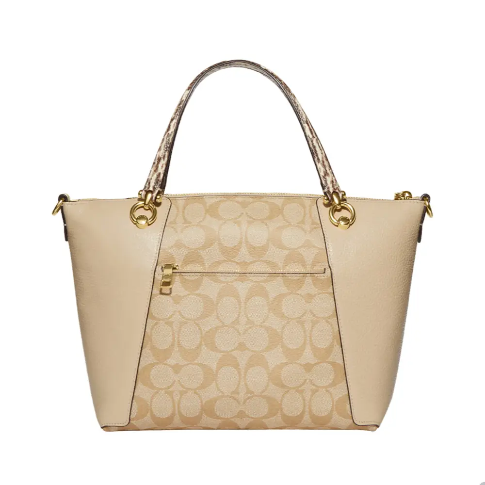 Coach Kacey Satchel in Coloblock Signature Canvas Khaki Ivory