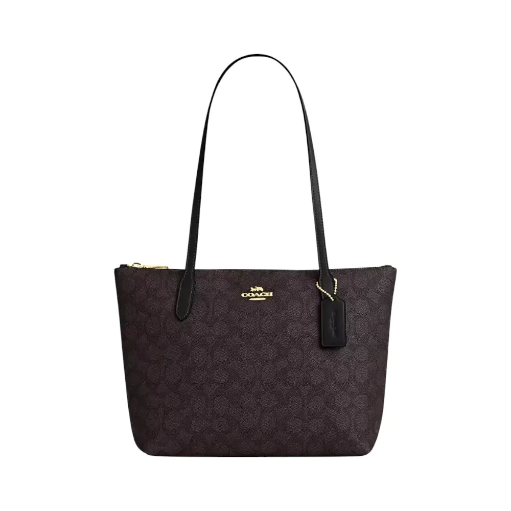 Coach Gallery Tote Bag Signature Canvas Brown Black – voilà.id