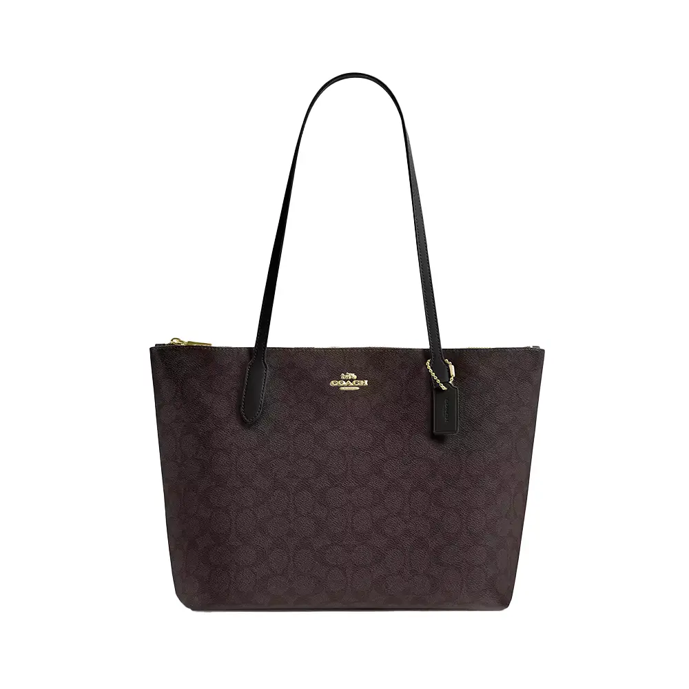 Coach Zip Top Tote Bag in Signature Canvas Walnut Black – voilà.id