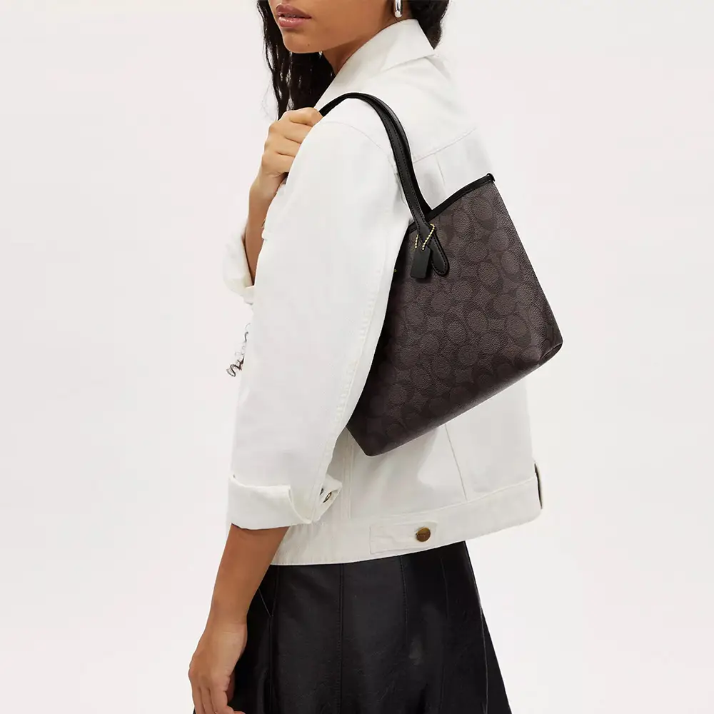 Coach Mini City Zip Top top tote. Signature brown.