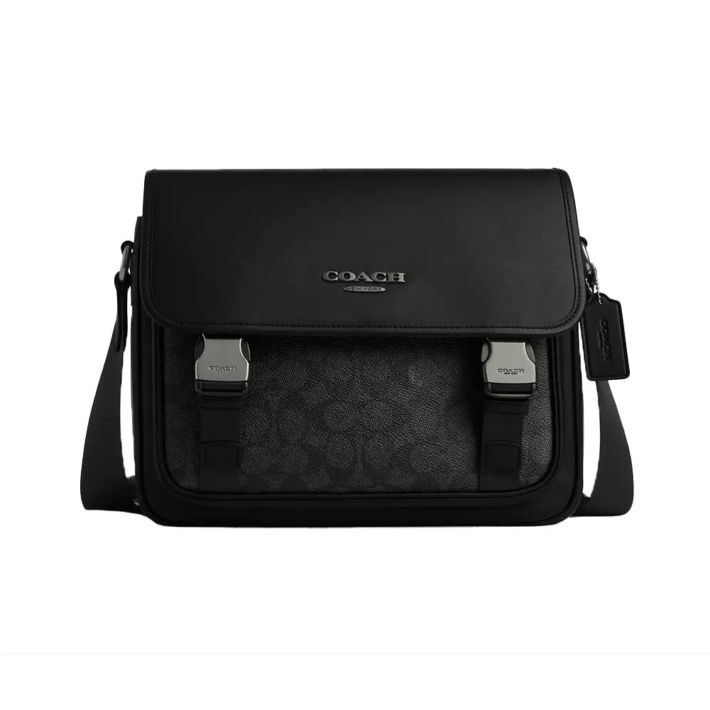 Coach Racer Messenger Bag in Signature Canvas Charcoal Black