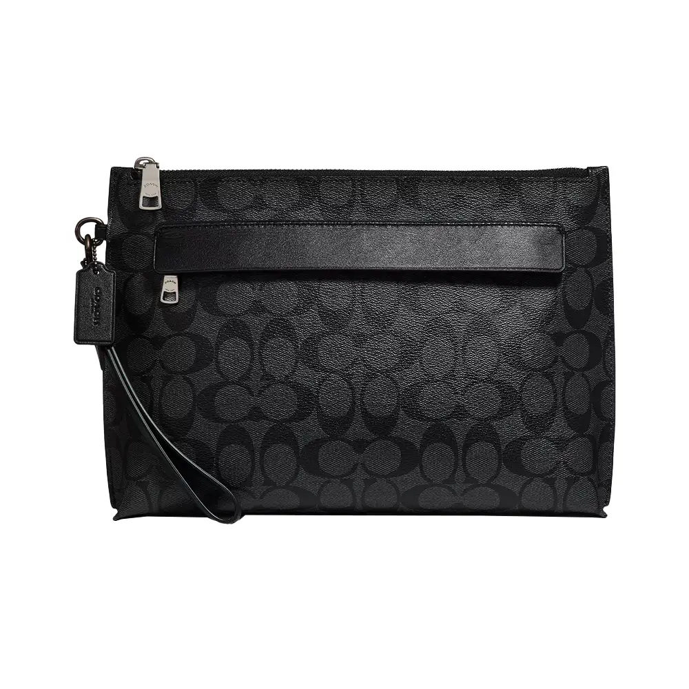 Coach Carryall Pouch In Signature Canvas Charcoal Black