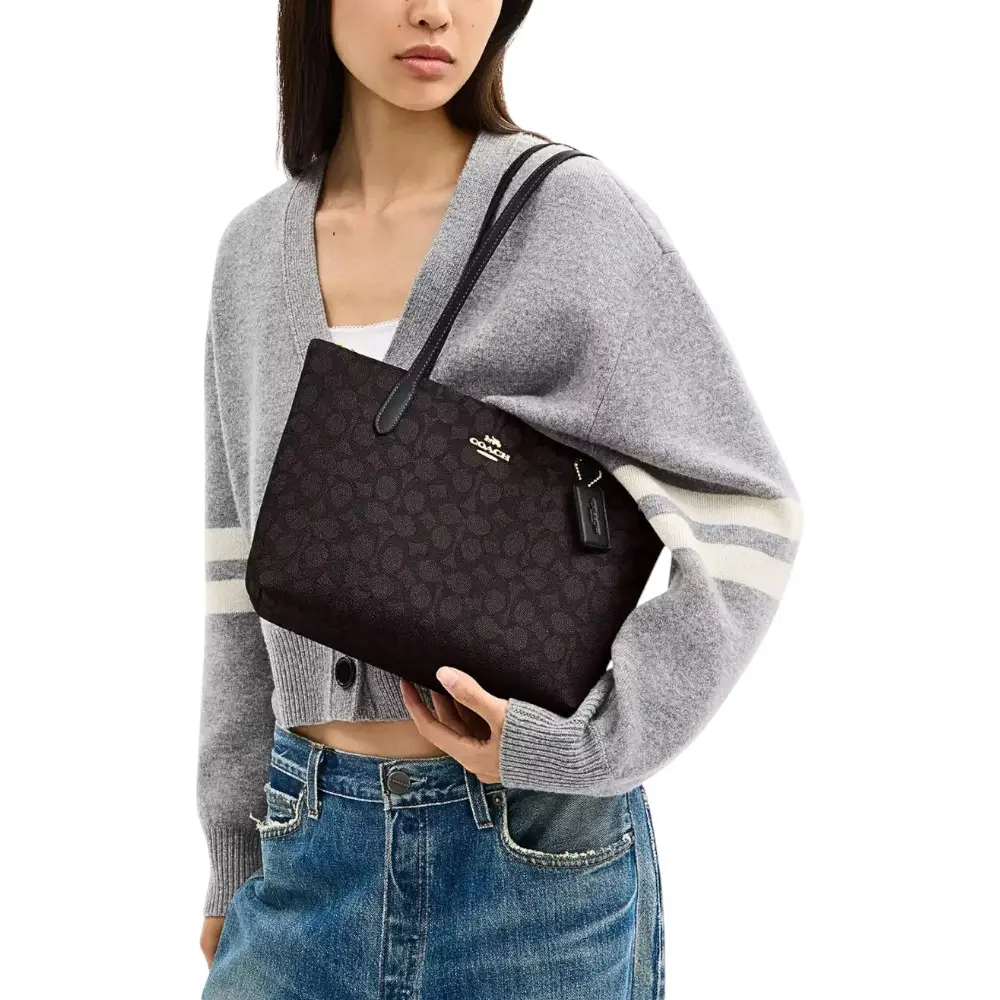 Coach Fiona Zip Tote Bag In Signature Walnut Black – voilà.id