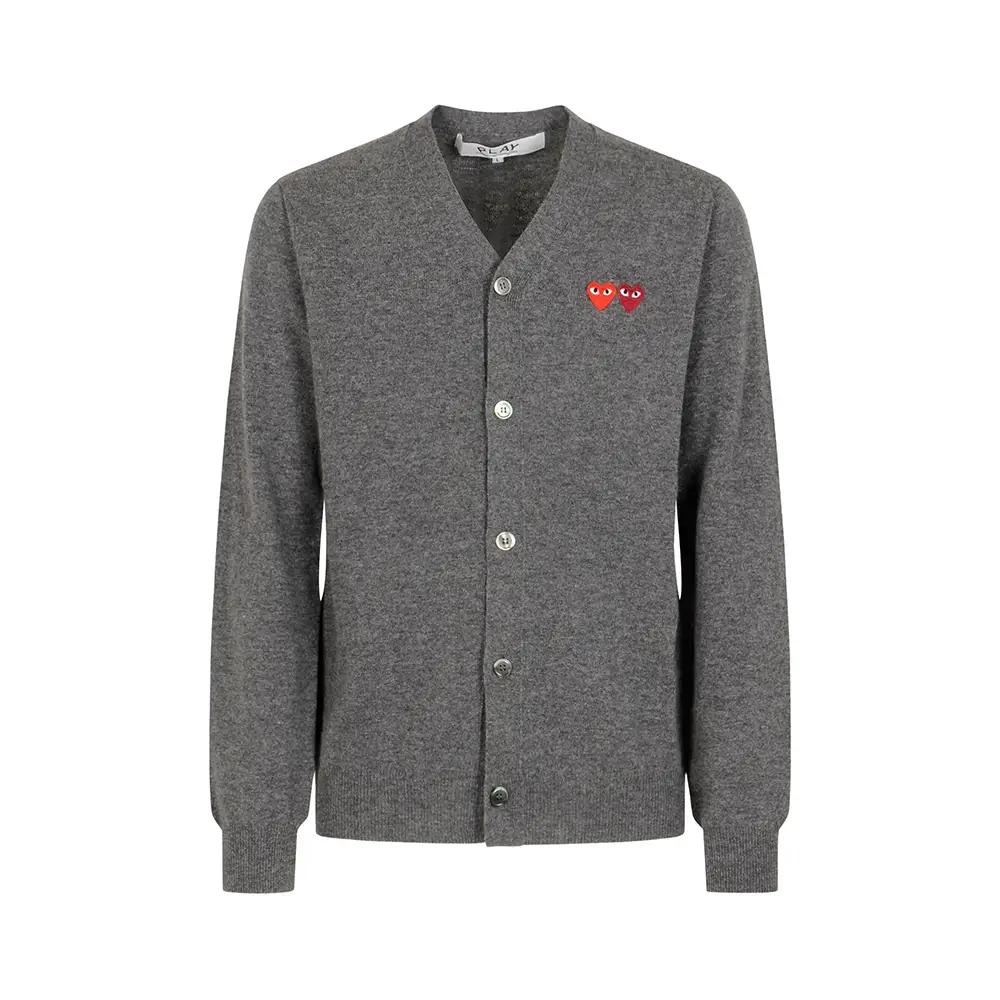 AMI Paris Off White Ami De Coeur Cloudy Wool Cardigan Dark Grey