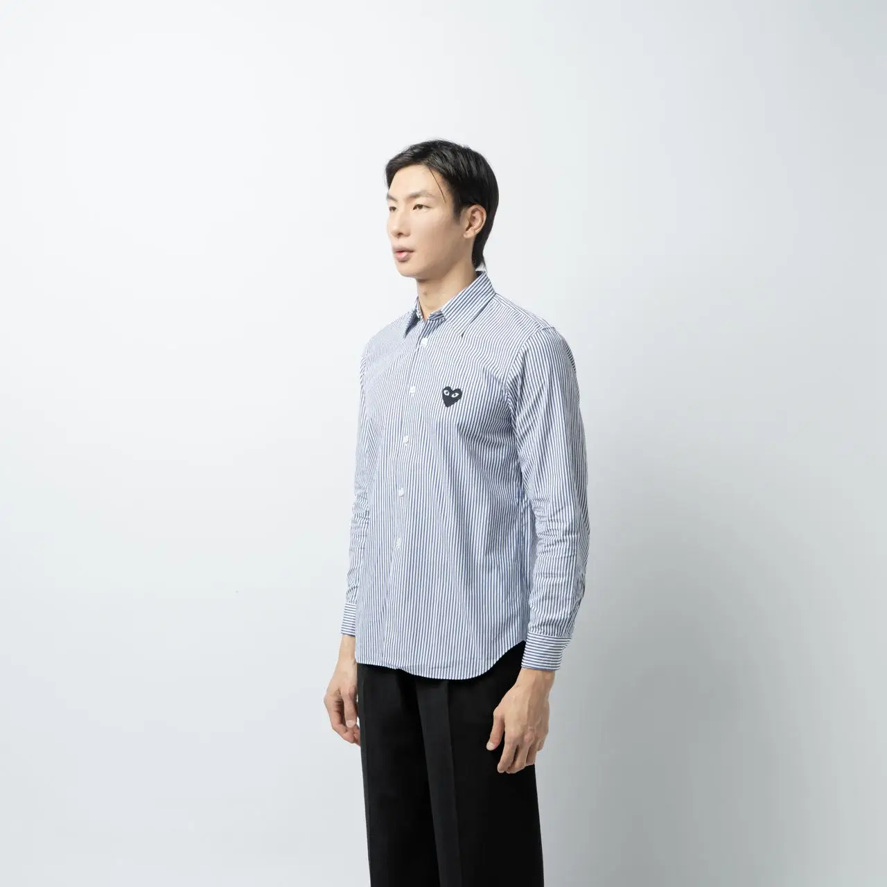 Comme Des Garçons Black Heart Logo Long Sleeved Stripe Shirt