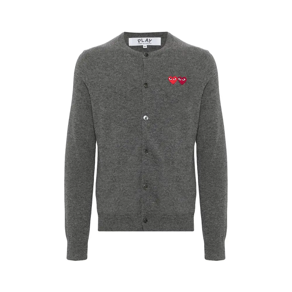Comme Des Garçons Play Signature Double Heart Patch Wool Cardigan