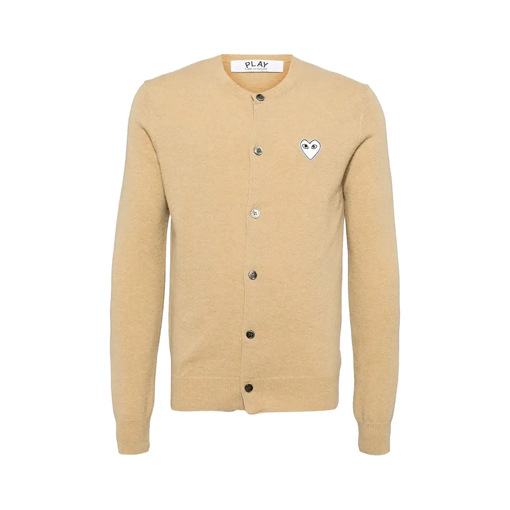 Comme Des Garçons Play Wool Cardigan White Heart Camel – voilà.id