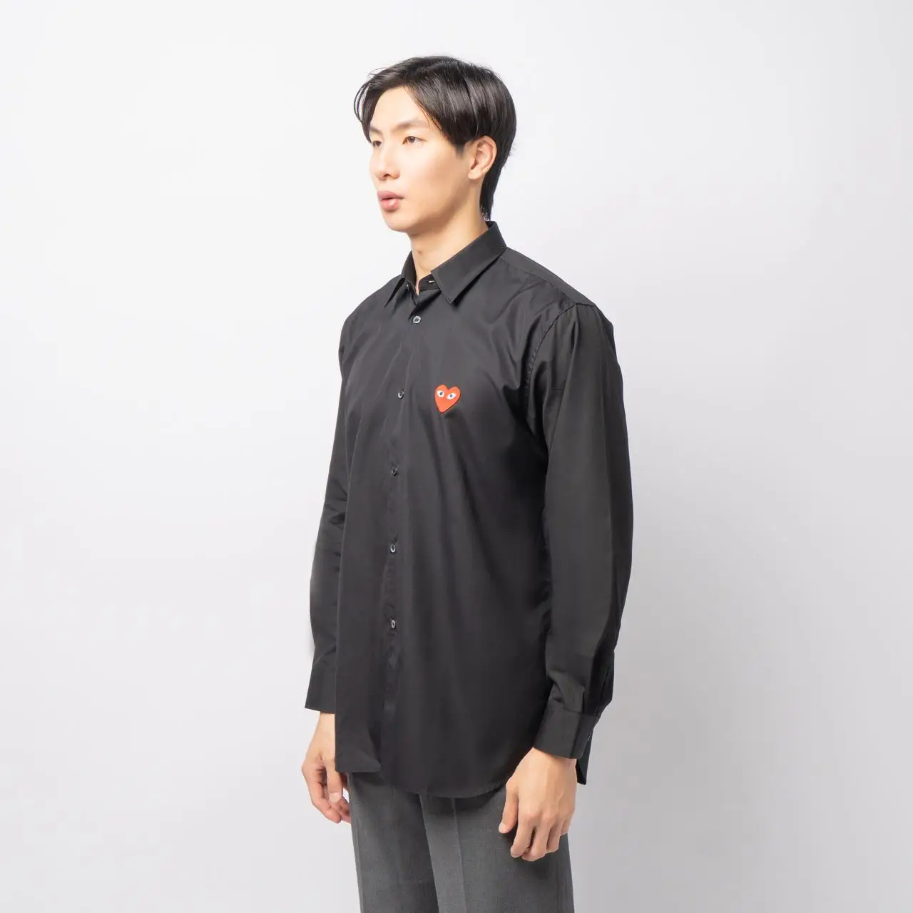 Comme Des Garcons Long Sleeved Shirt With Red Heart Patch