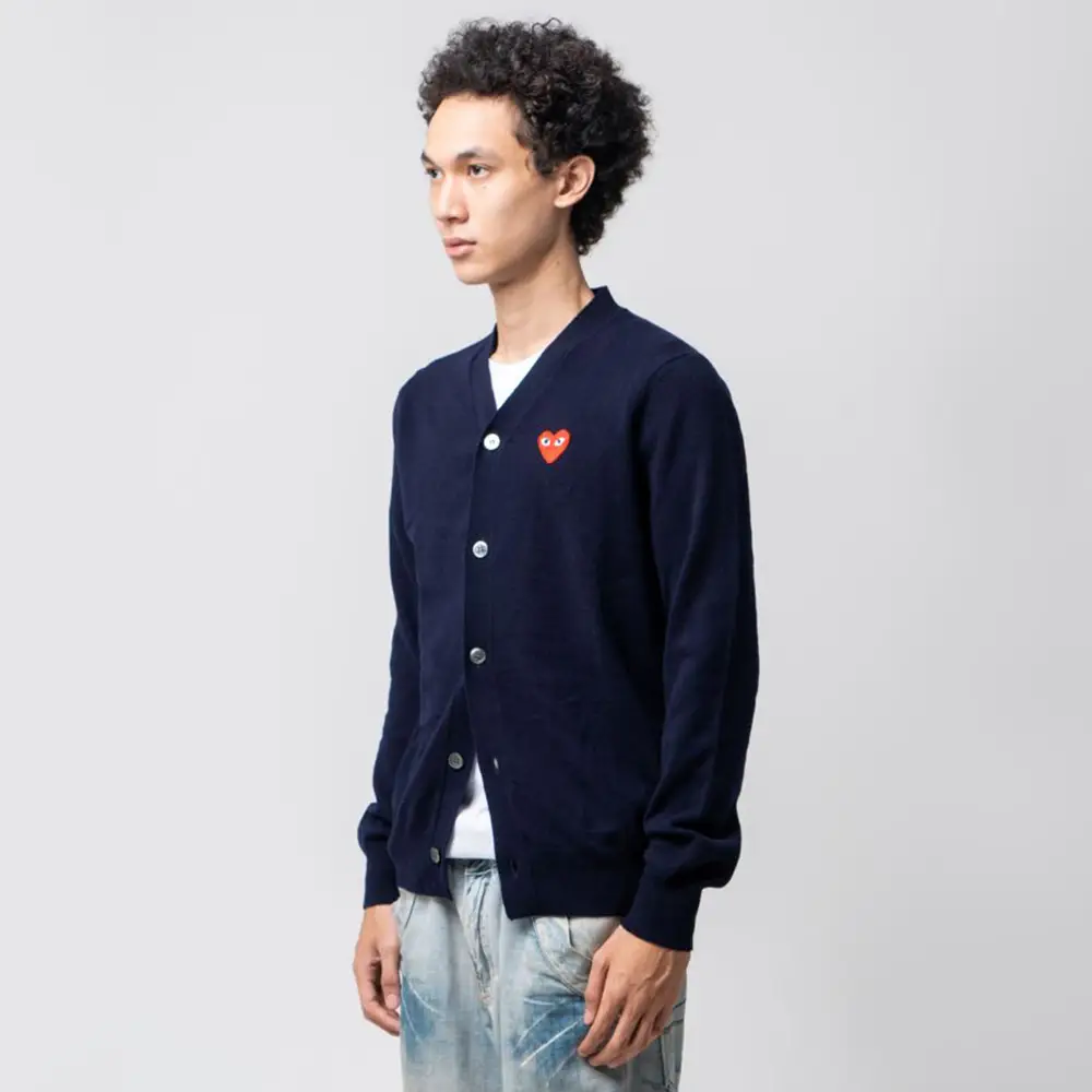 Comme Des Garcons Red Heart Logo Cardigan Navy – voilà.id