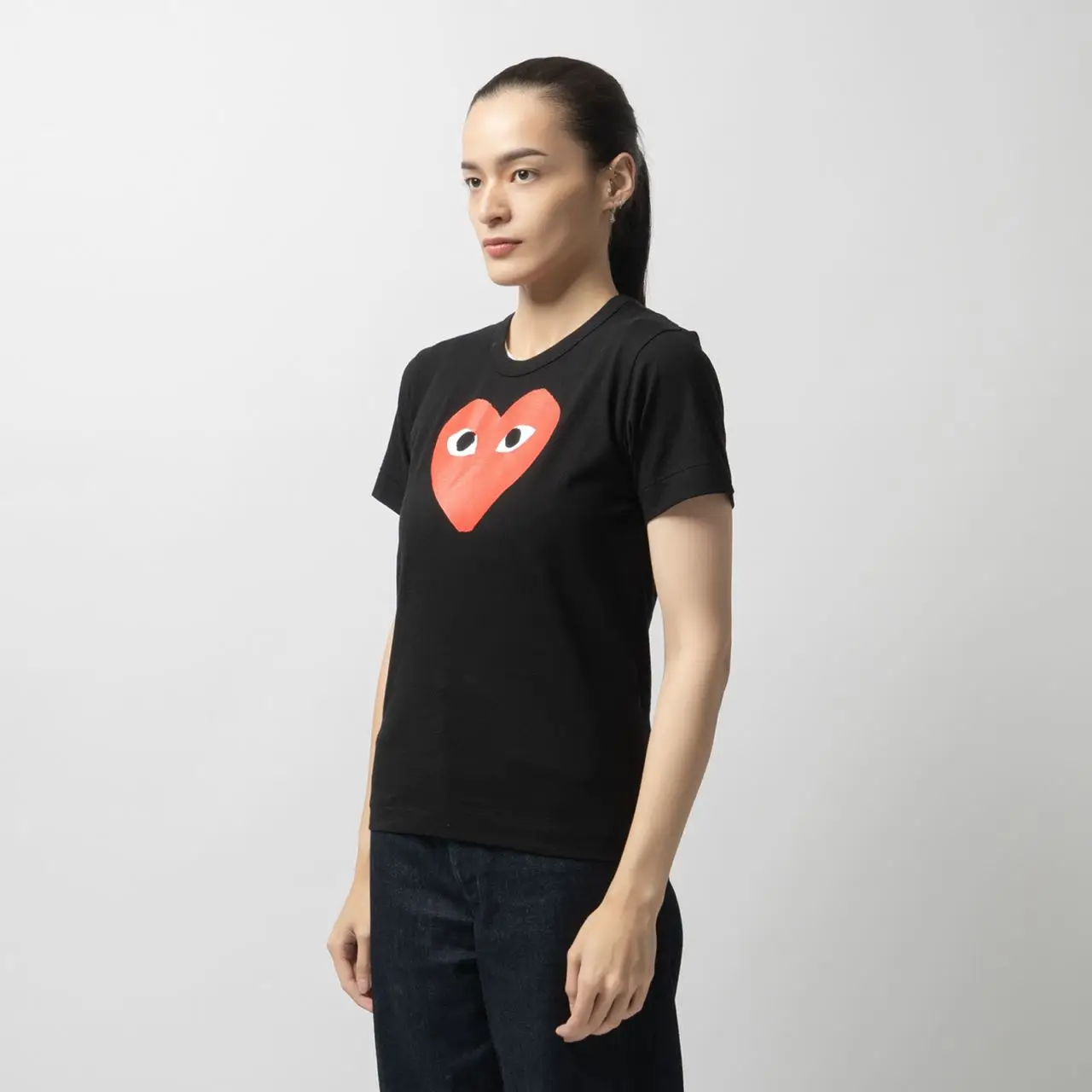 Comme Des Garçons Red Heart Print T-Shirt Black – voilà.id