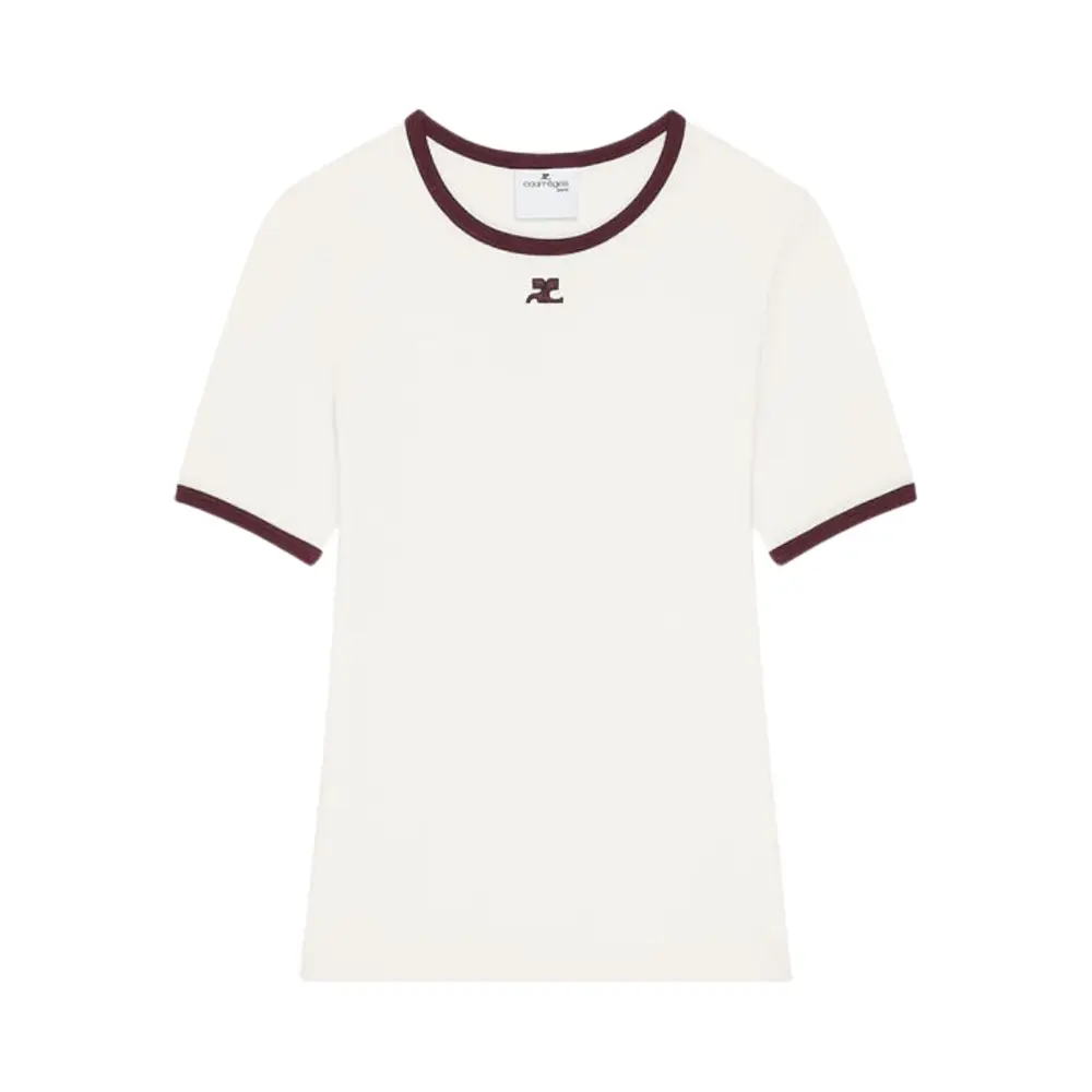 Courrèges Bumpy Contrast T-Shirt White Burgundy – voilà.id