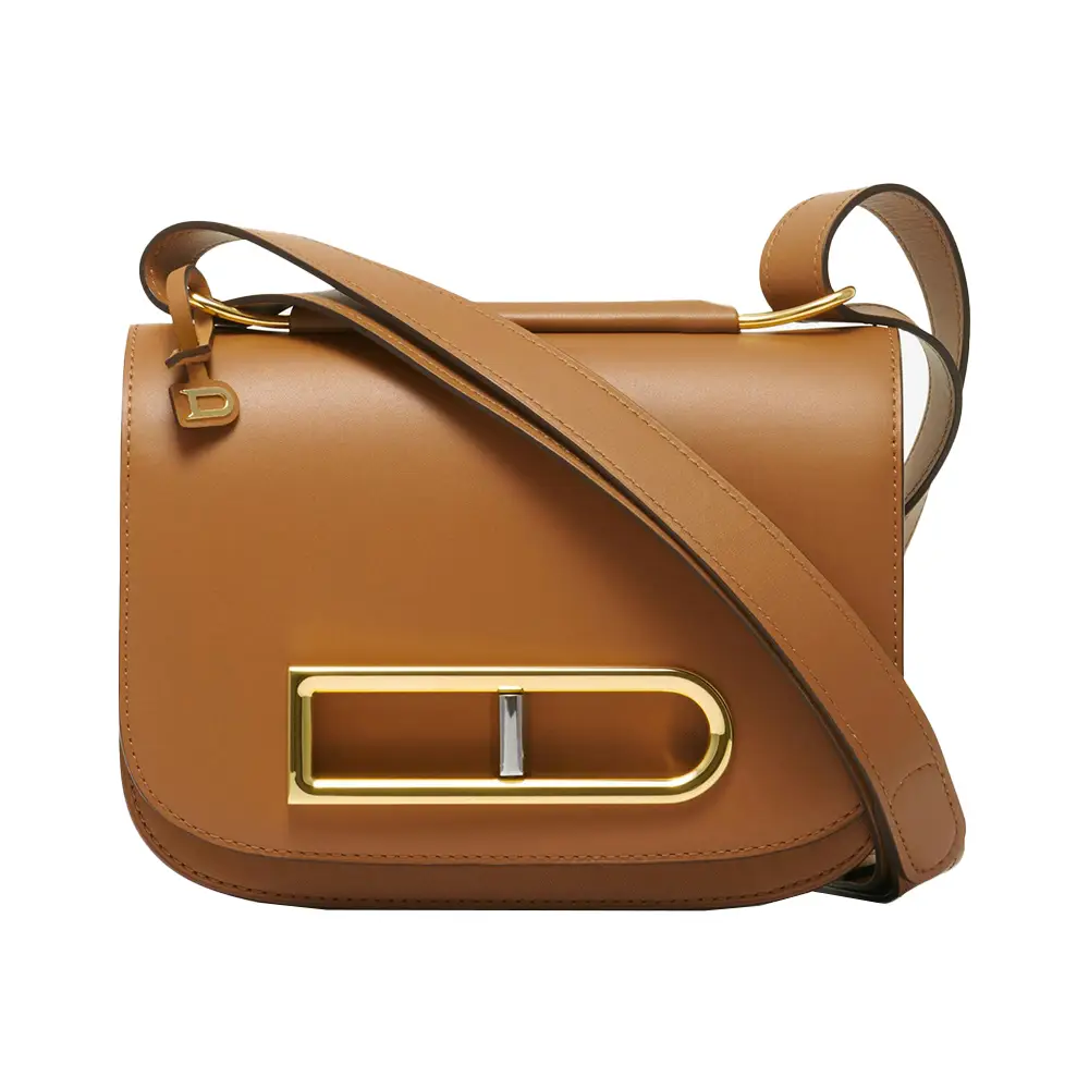 在庫少量★送料込【DELVAUX】Lingot in Olen Calf Tanショルダー Delvaux Lingot D-Shaped Buckle Olen Calf Leather Handbag Tan