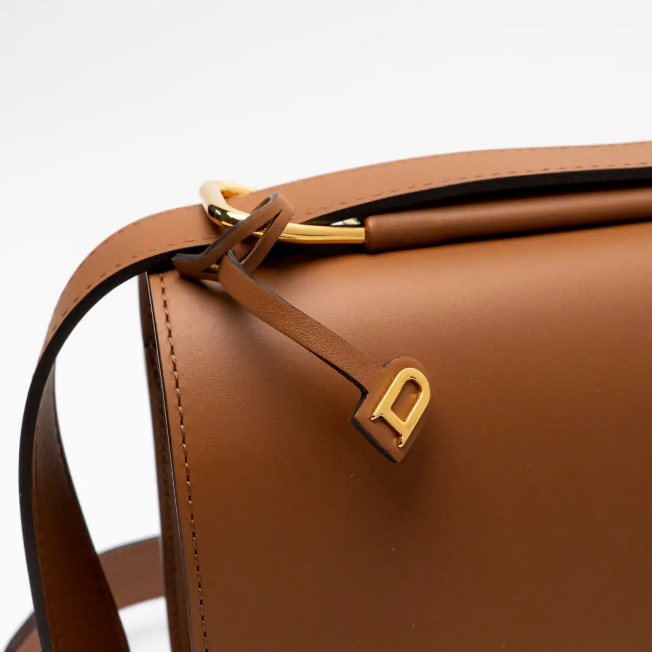 Delvaux Lingot D-Shaped Buckle Olen Calf Leather Handbag Tan