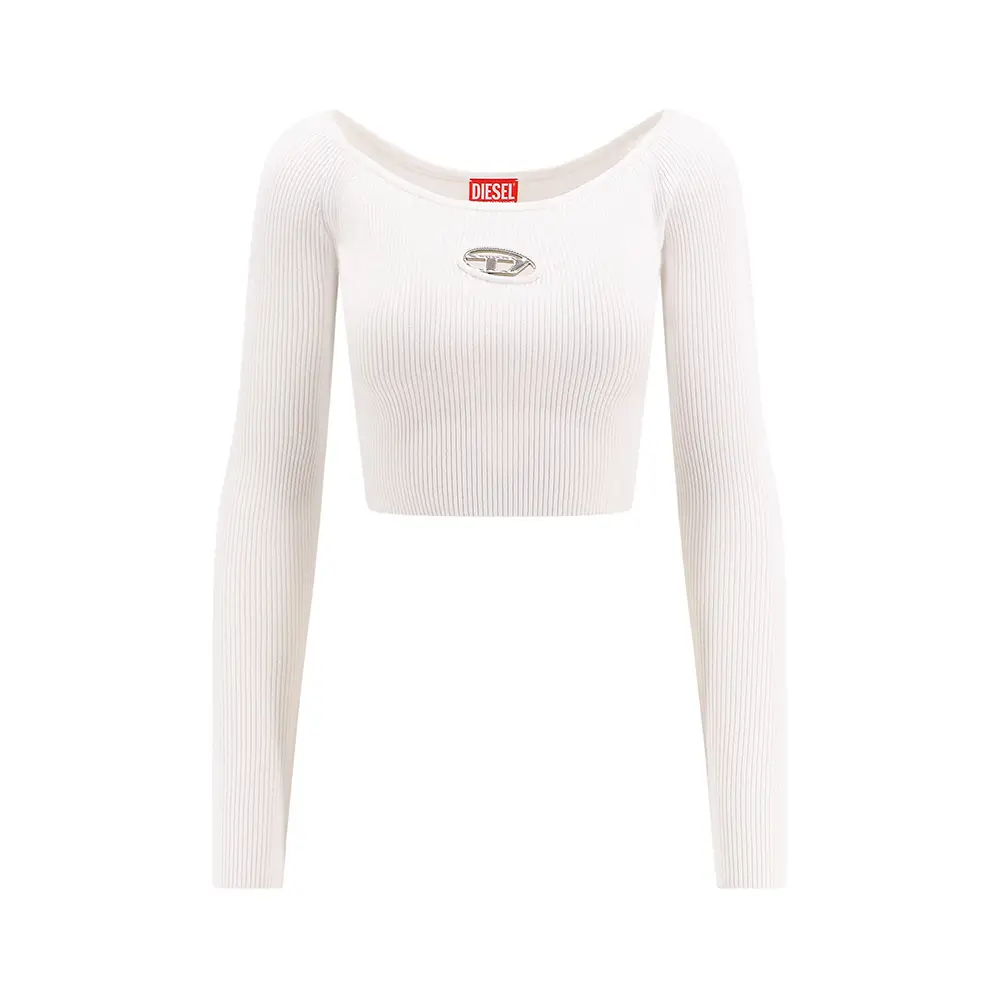 Diesel M-Vera-Long Sleeved Off The Shoulder Ribbed Knit Top