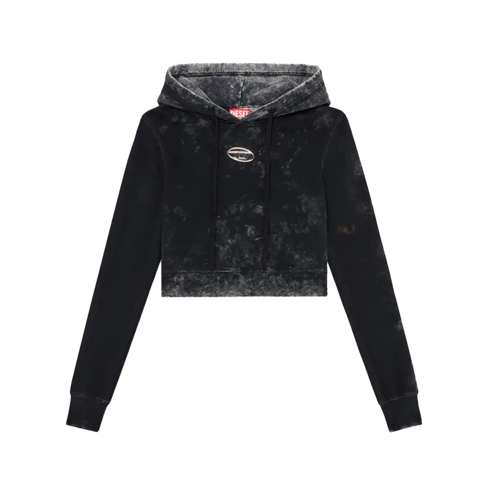 Diesel F-Slimmy-Hood-P5 Faded Cut-Out Hoodie with Metal Logo Black