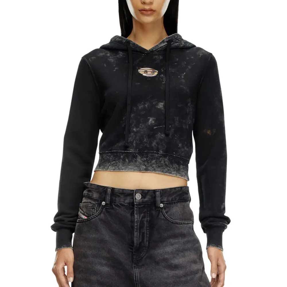 Diesel F-Slimmy-Hood-P5 Faded Cut-Out Hoodie with Metal Logo Black