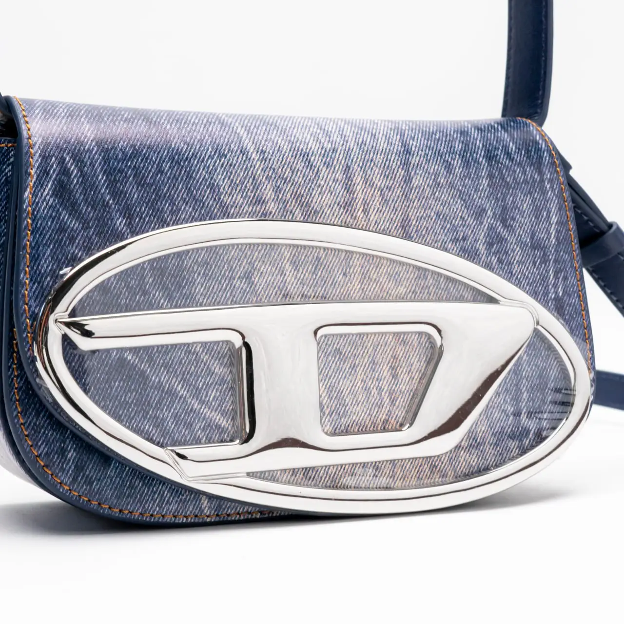 Diesel 1DR Iconic Denim Print Leather Shoulder Bag Blue – voilà.id