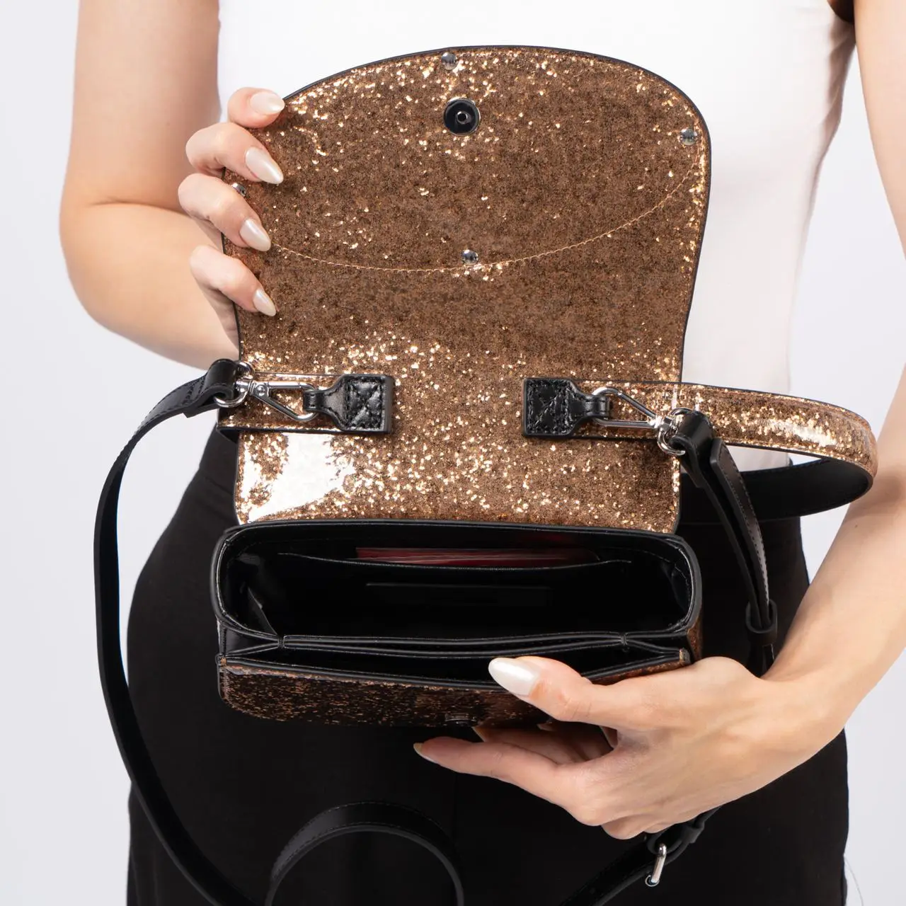 Diesel 1DR Iconic with Macro Glitter Shoulder Bag Bronze
