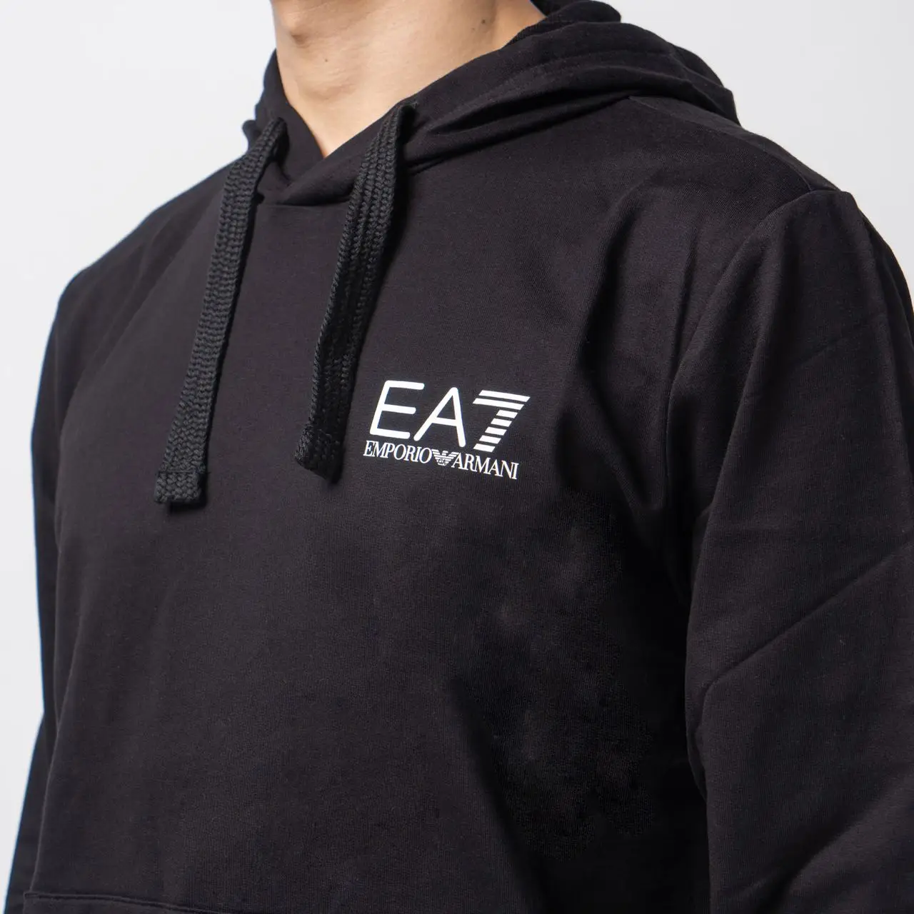 EA7 (Emporio Armani) Logo on the Right Sleeve Hoodie Black
