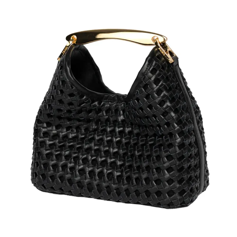 Elleme Boomerang Small Woven Leather Handbag Black Ghw
