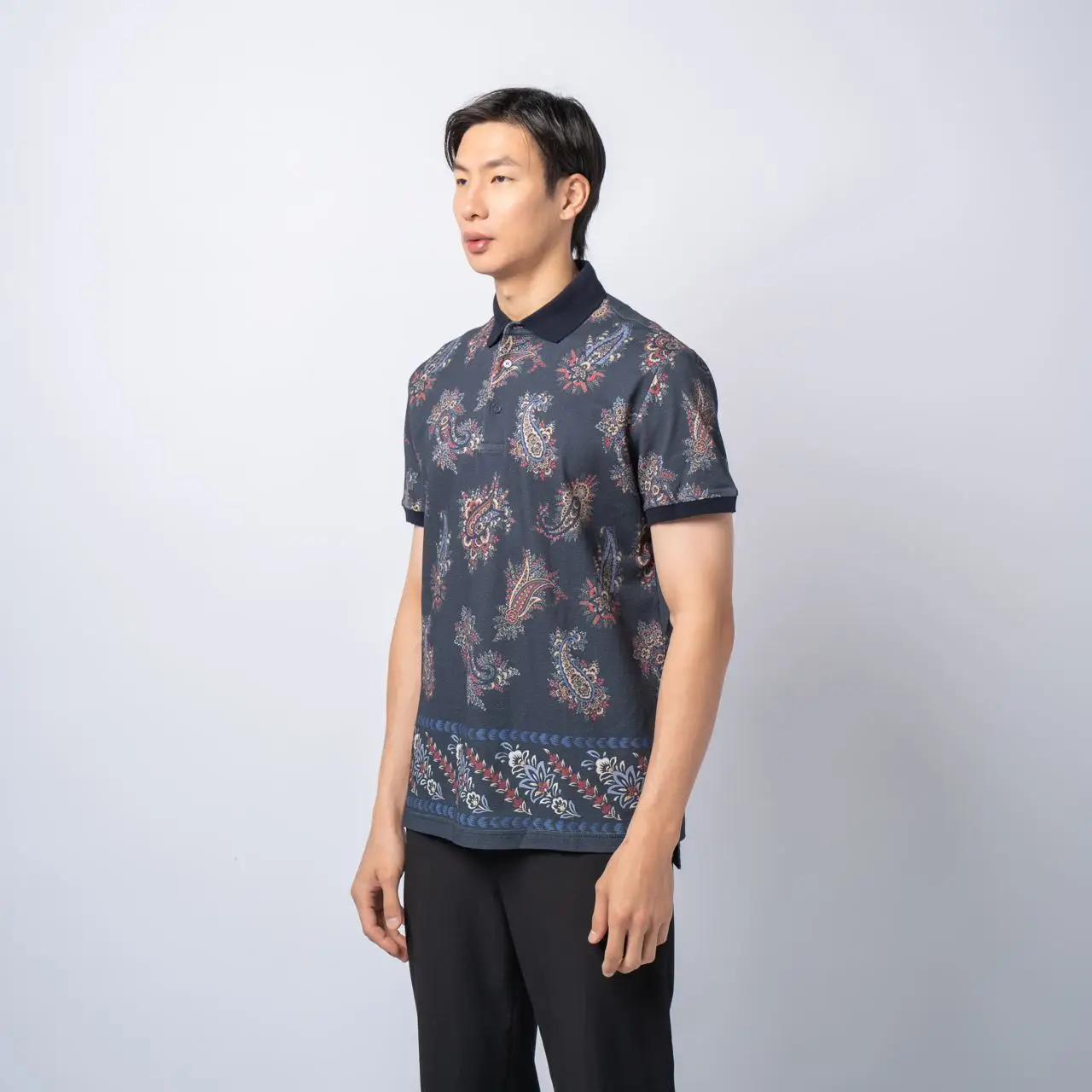 Etro Paisley Polo Shirt with Logo Navy Blue Multicolor