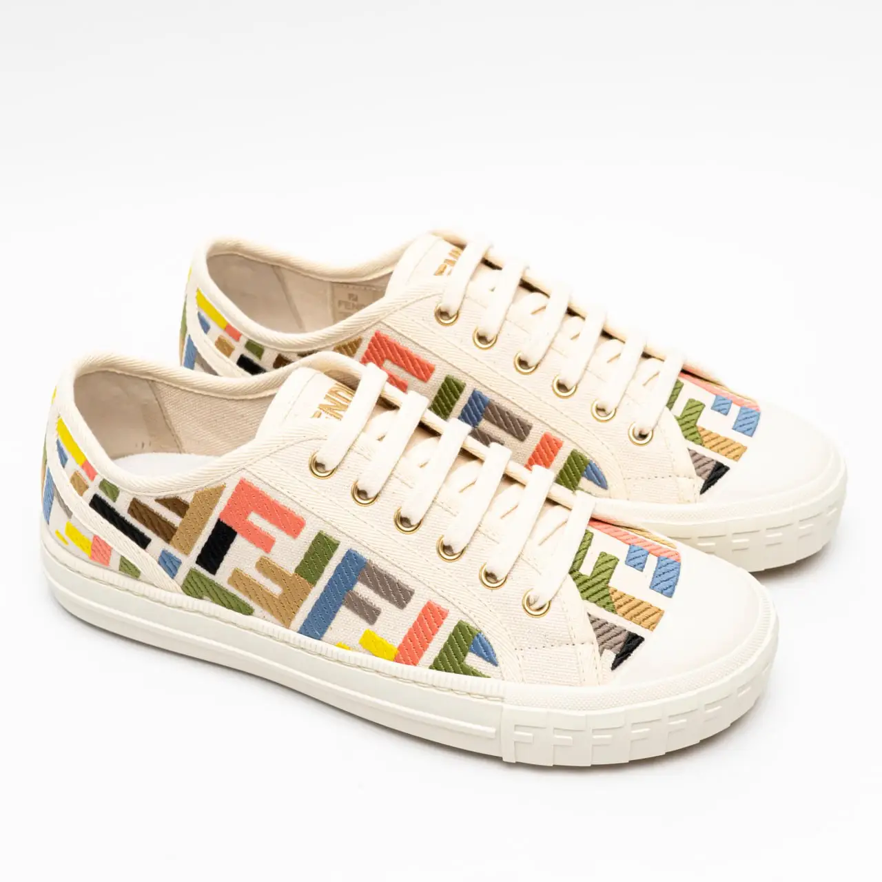 Fendi Domino FF Embroidered Canvas Low Top Sneakers