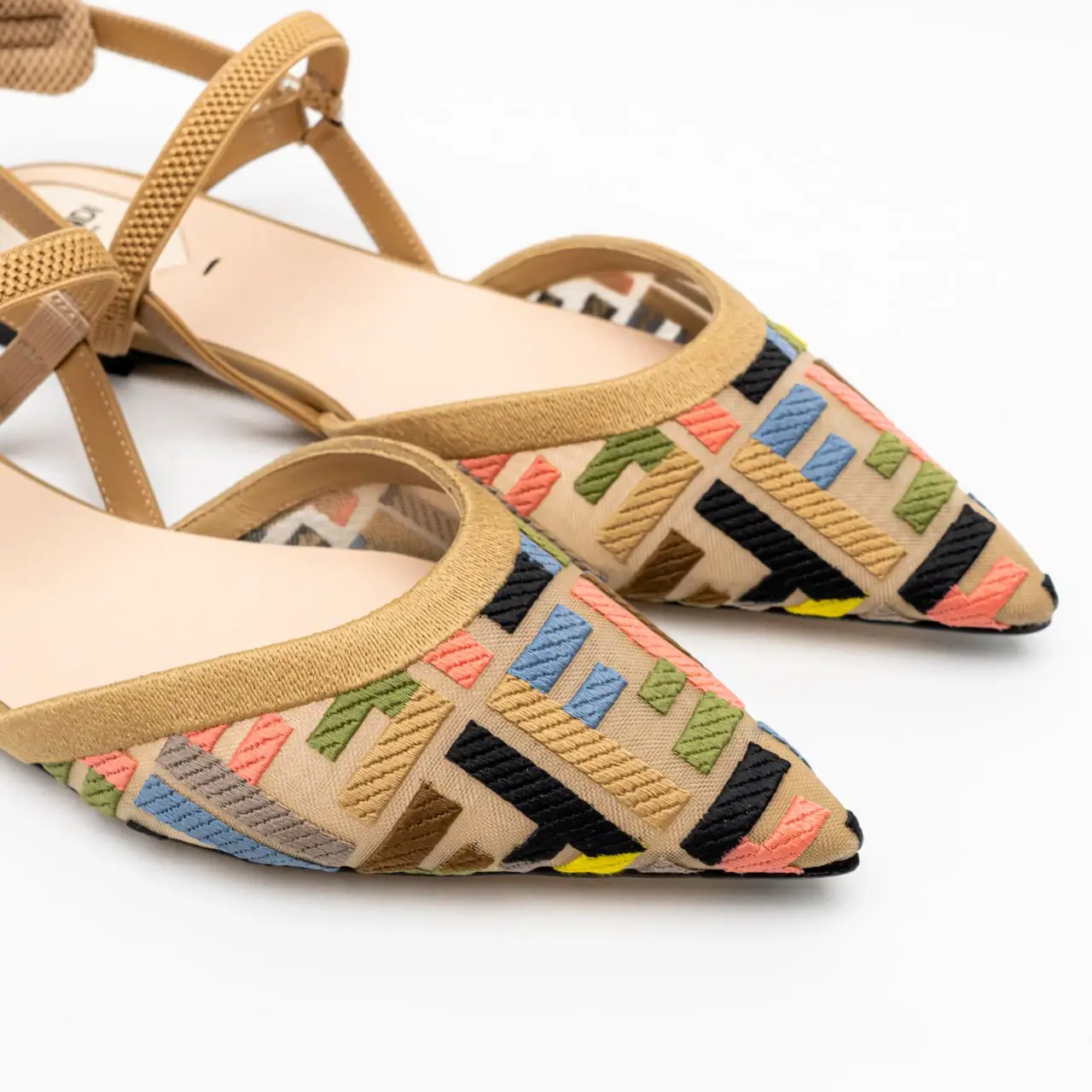 サンダル・ミュール Fendi Slingback Flat Colibri Lite In Mesh With Embroidery Ff Fendi Colibri FF Logo Slingback Flats | Saks Fifth Avenue
