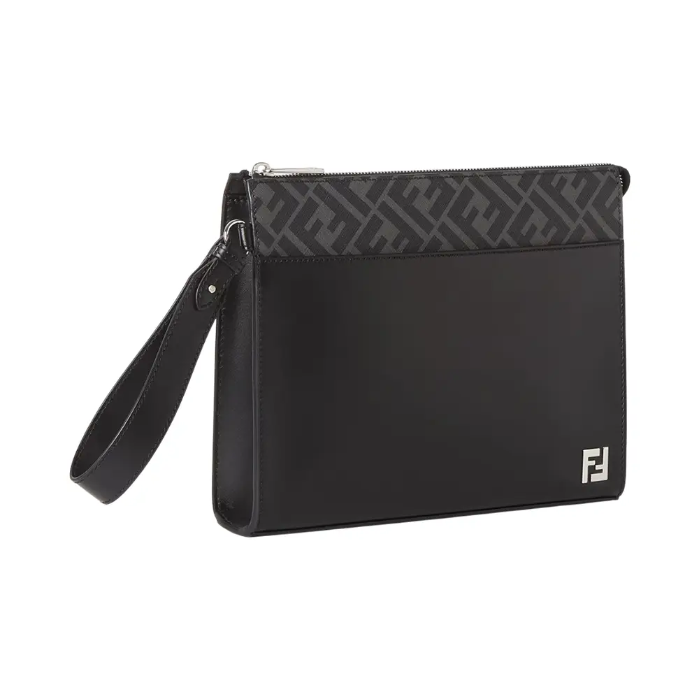 Fendi FF Squared Leather and Canvas Clutch Black – voilà.id