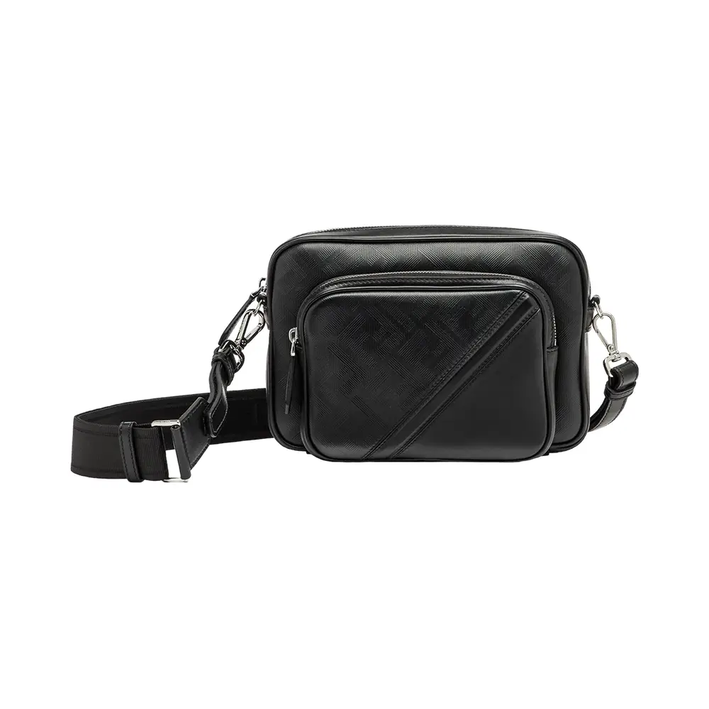 【関税込み】FENDI FENDI SHADOW DIAGONAL CASE DUO ROOM Fendi Shadow Diagonal Duo Camera Case Leather Bag Black