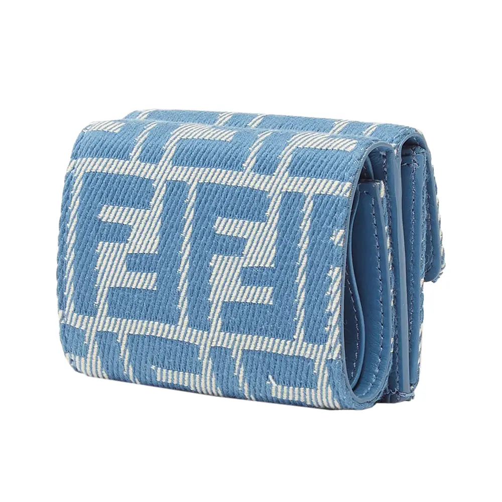 折りたたみ財布 Fendi Micro Trifold Baguette Wallet In Jacquard Ff Denim Eff Baguette Micro Trifold Fabric Blue | Fendi