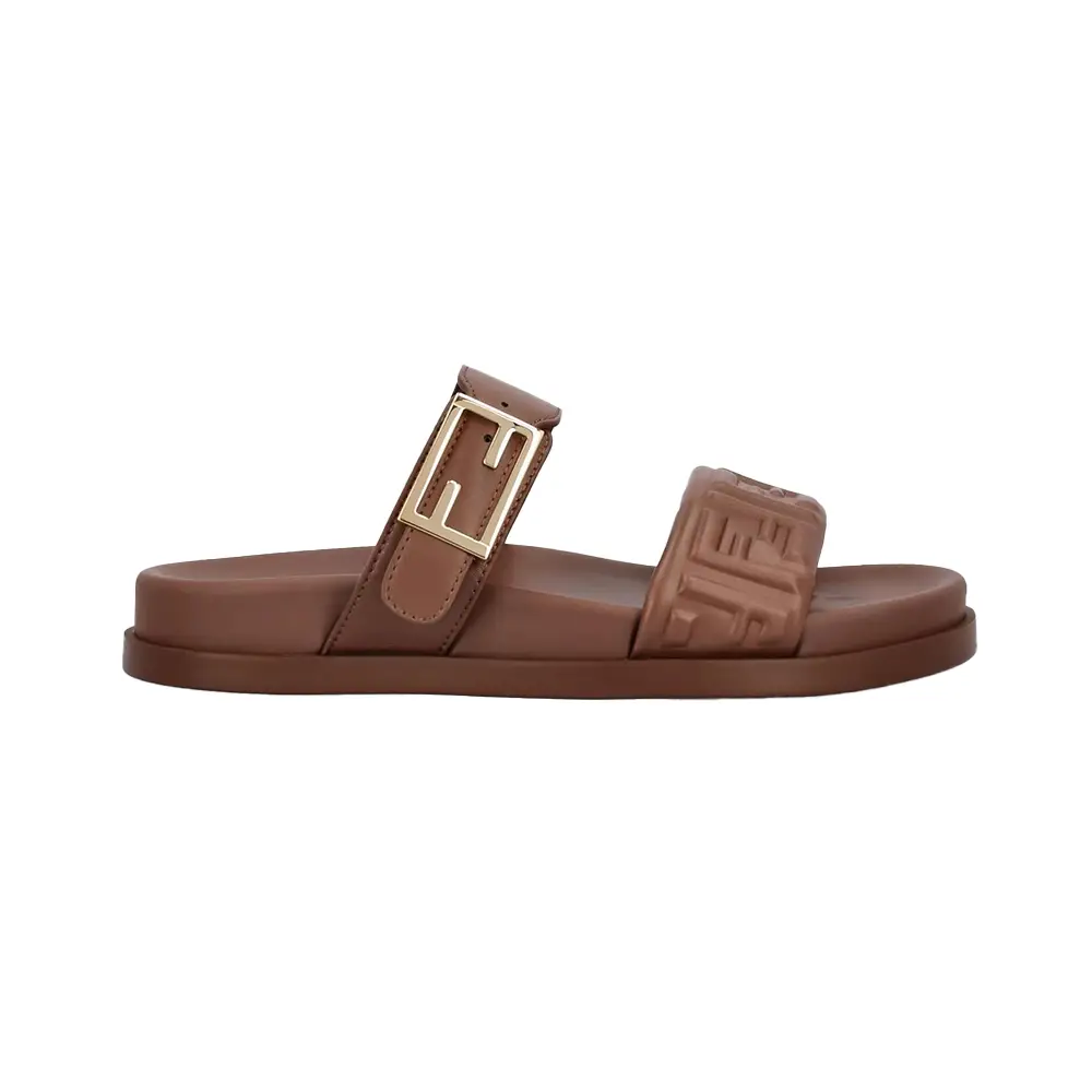 サンダル・ミュール Fendi Fendi Slide Fendi Feel In Brown Nappa Fendi Feel Fabric Brown | Fendi