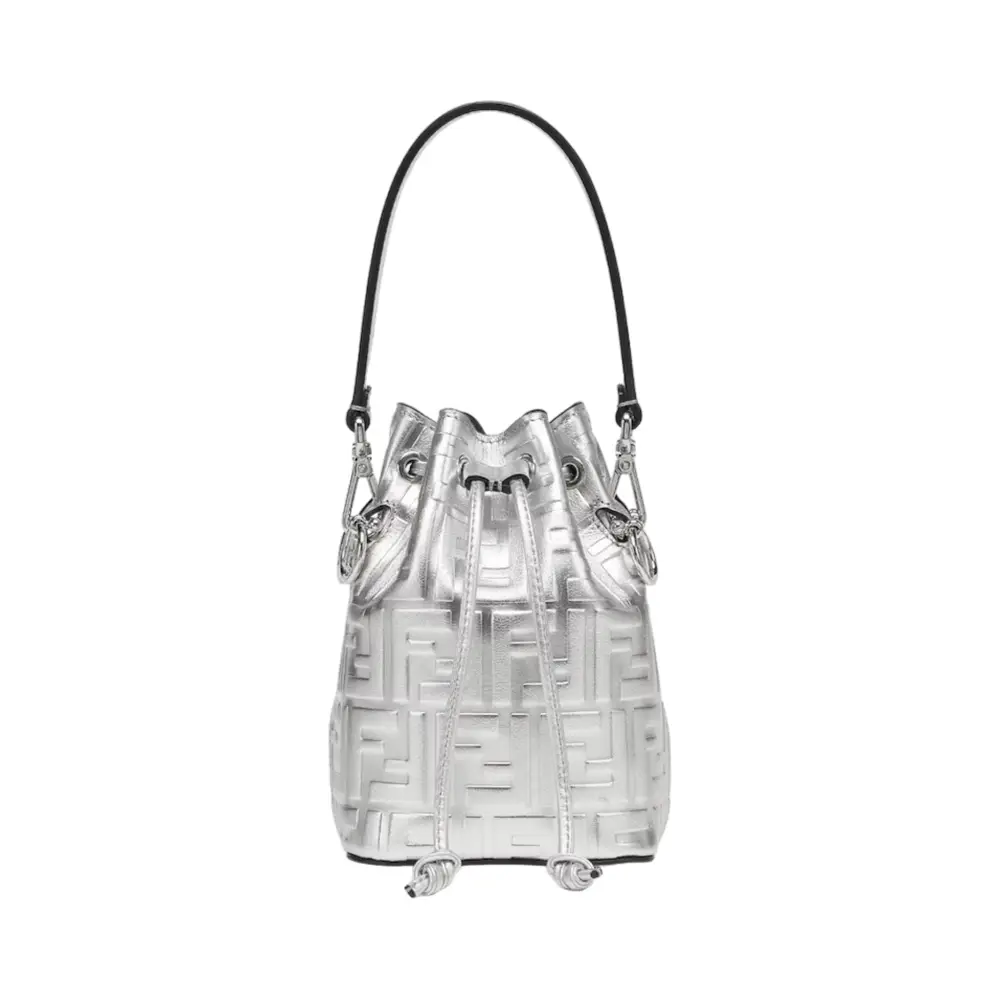 Fendi Mini Mon Tresor FF Motif Small Bucket Bag Silver